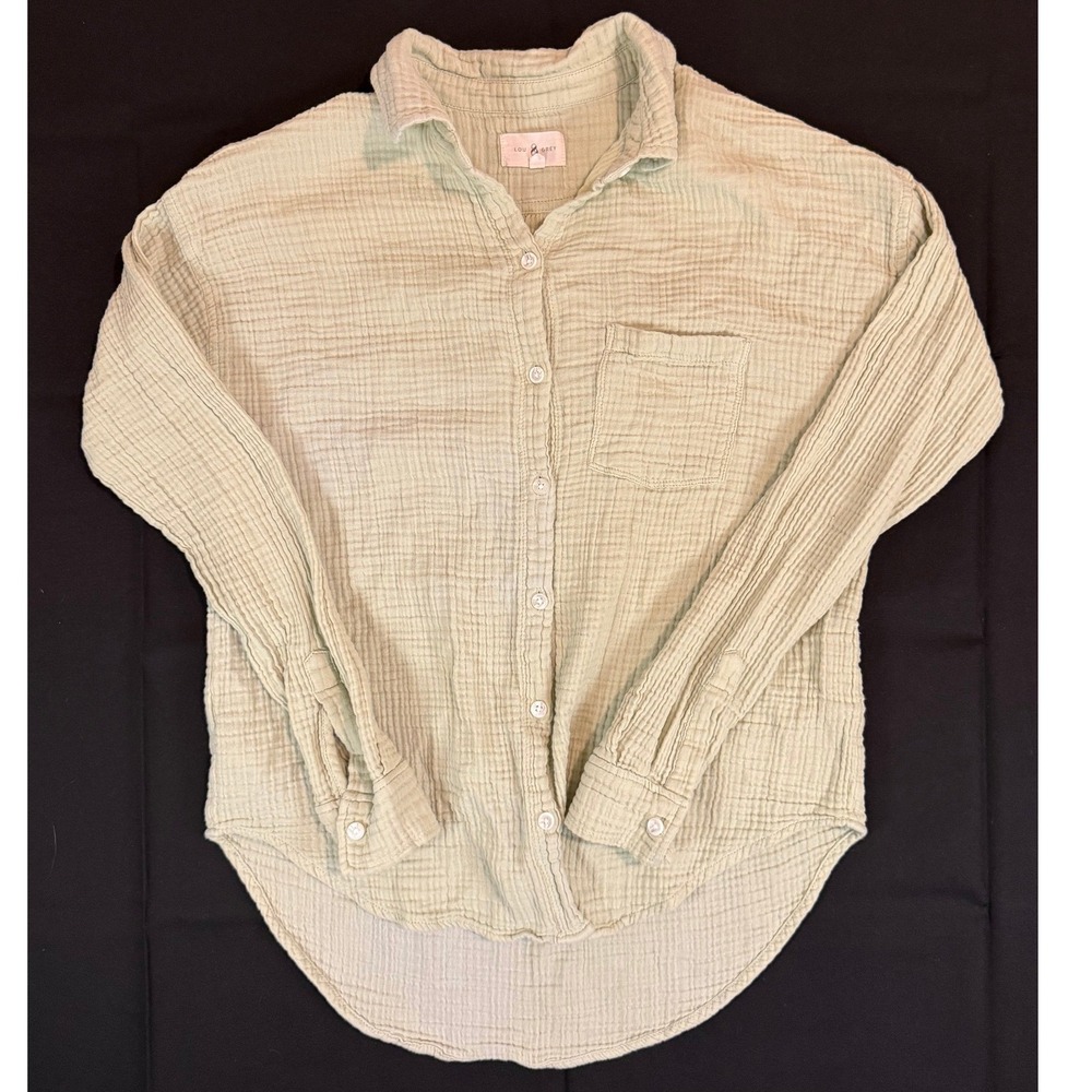 Lou & Grey Sage Green Double Gauze Cotton Button Down Shirt XS